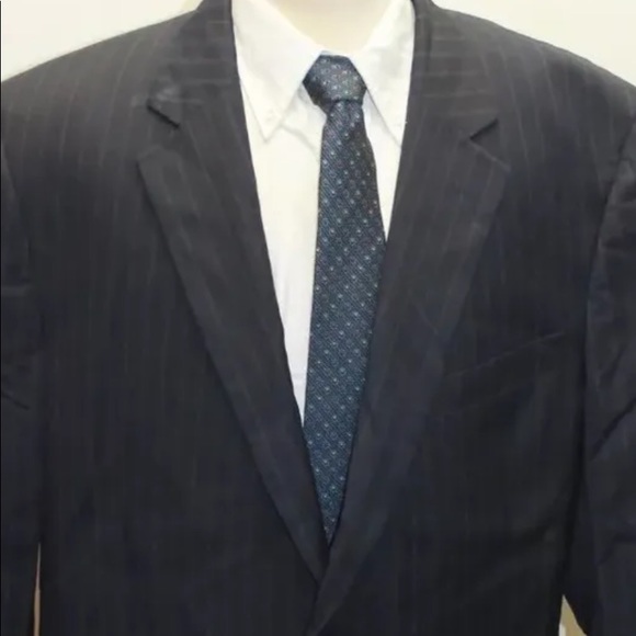 JOS A BANK Men Blazer 46R Black Striped 100% Wool Lined 2 Buttons - Picture 5 of 7